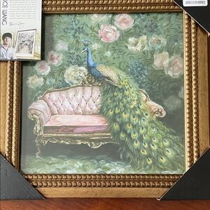 Romantic Chic Peacock on Pink Sofa Print Framed Wall Art by Bruce Wang